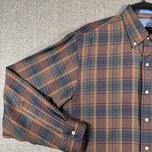 Sir Pendleton Shirt Mens Medium Brown Green Plaid Virgin Wool Button Down - Picture 7 of 16